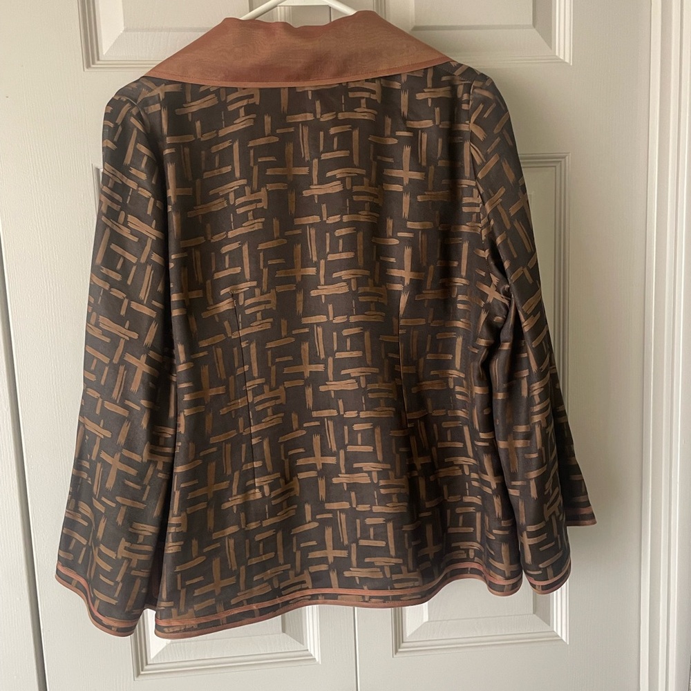 Earthen Silk |  100% Silk Bamboo Print Jacket. Rope Knot Button. Size Large. USA - Picture 7 of 11